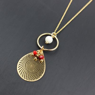 China Office/Career Personalized Water Drop Beaded Pendant Necklace Handmade Clavicle Necklace 18K Gold Plated Short Copper Necklace For Women for sale