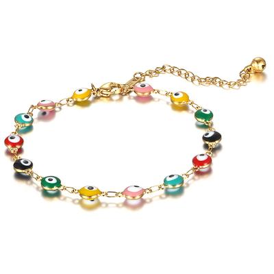 China New Fashion Trendy Wholesale Women's Fashion HuPo.HuTu Summer Style Cable Chain Colorful Eye Charm Stainless Steel Anklet Jewelry 20.5cm Length for sale