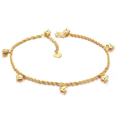 China New Trendy HuPo.HuTu Wholesale Women Fashion Summer Beach Twist Chain 18K Gold 3D 3D Heart Pendant Charming Simple Anklet Chain Jewelry For Holiday for sale