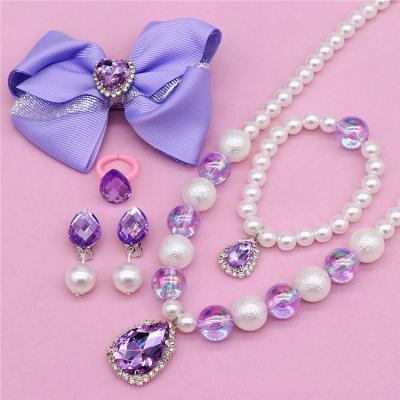 China Cute Resin Beads Lovely Jewelry Necklace Bracelet Earring Ring Set Bow Hairpin Gift Box For Kids Girl Birthday And New Year for sale