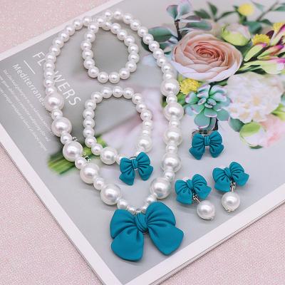 China Cute Resin Beads Lovely Earring Ring Set Bow Pendant Jewelry Necklace Bracelet As A Gift For Kids Girl Birthday And New Year for sale