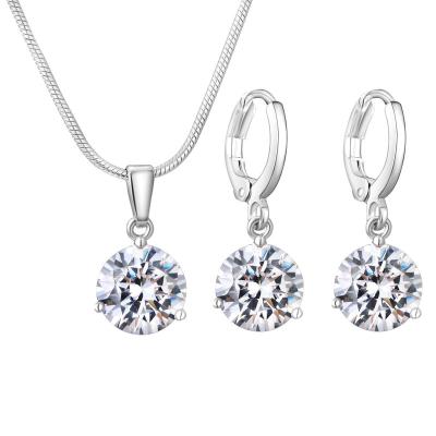 China Wholesale Trendy Fashion Jewelry Set Drop Zircon CZ Pendant Necklace And Earrings Set For Ladies Wedding Jewelry New Year Gift for sale