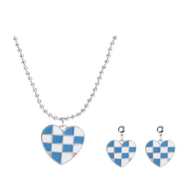 China Fashionable wholesale new high quality brand drop earrings and necklace set vintage enamel heart pendant jewelry for girl's daily life for sale