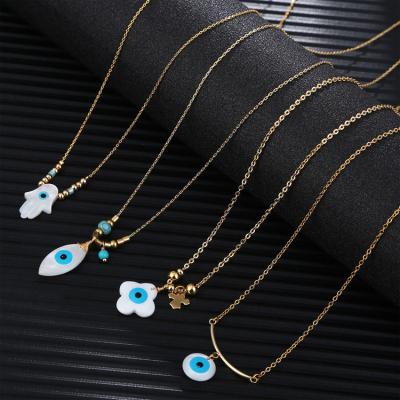 China Office/Copper Shell Stone Custom Necklace 18K Eye Gold Plated Hamsa Blue Eye Necklace Fashion Accessories Career Women's Jewelry for sale