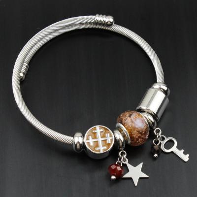 China Hiphop diy multi-element bracelet hot sale key star bead stainless steel charm cute accessories open bangle for sale