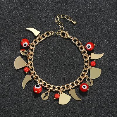 China High Quality Gold Horn Accessories CLASSIC Fashion News Women's Gifts Jewelry Locks Fan Pendant Red Devil's Eye Chain Hip Hop Bracelet for sale