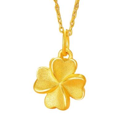 China CLASSIC Send Girlfriend Gift Gold Four Leaf Clover Necklace Women's Foot Gold 3D Pendant Hard Gold Pendant for sale