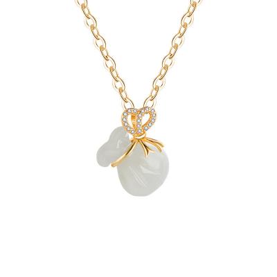 China CLASSIC Wholesale Custom Hetian Jade Inlay Inset White Jade Gold Silver Plated Jade Pendant Necklace for sale