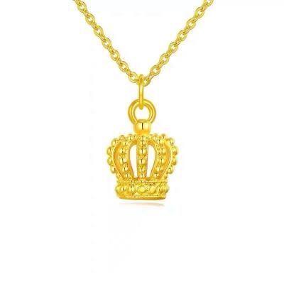 China CLASSIC Pendant 999 Full Gold Hollowed Out Female Pure Clavicle Jewelry Clavicle Jewelry Gift Crown Hard Pendant Necklace 24K 3D Hard Gold for sale