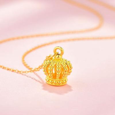 China OEM CLASSIC 999 gold pendant hollowed out female pure gold clavicle jewelry gift crown 3D pendant hard gold for sale