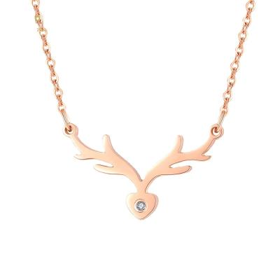 China CLASSIC Titanium Steel Plated 18k Rose Gold Christmas Gift A Deer Has You Clavicle Collarbone Design Diamond Female Ch Light Luxury Clavicle for sale