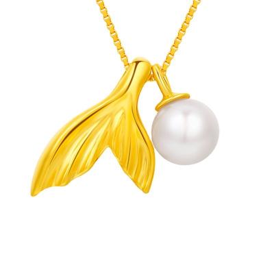 China CLASSIC Send Girlfriend Tanabata Gift Fishtail Barfish Foot 999 Gold The Rest Of Your Freshwater Pearl Fishtail Pendant Necklace for sale