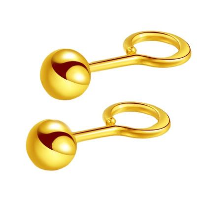 China Romantic Gold 999 Foot Gold Stud Send Girlfriend 3D Simple Women's Round Ball Smooth Hard Gold Simple Dangling Small Women's Earrings for sale