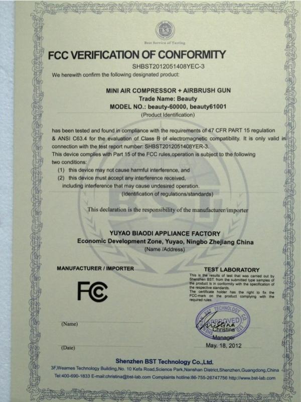 FCC - Xiamen Beauty Electric Appliance Co., Ltd.