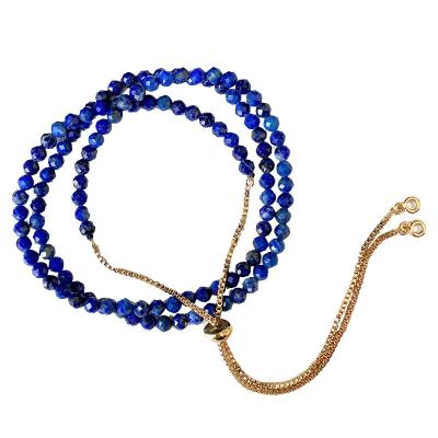 China Wholesale Hand Knitted Environmentally Friendly Natural Healing Gemstone Bead 3 Laps Stretch Crystal Lapis Bracelet For Jewelry Gifts for sale