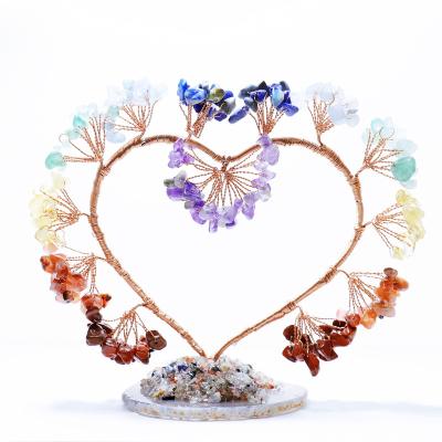 China Wholesale Natural Gemstone Trees Amethyst Wire Heart Crystal Chips Tree For Fengshui Home Decoration Healing Gift for sale