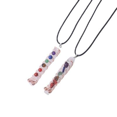 China High Quality Crystal Healing Energy Gemstone Wire Natural 7 Chakra Crystal Chips Beads Selenite Pendants Necklace for Gifts for sale