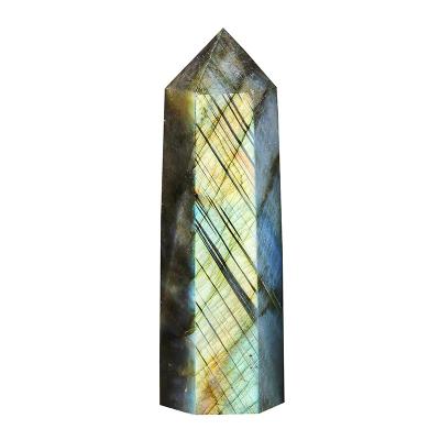 China Wholesale Natural Healing Tower Crystal Craft Labradorite Wand Point Gemstone Tower from Europe for Fengshui Decoration Gift for sale