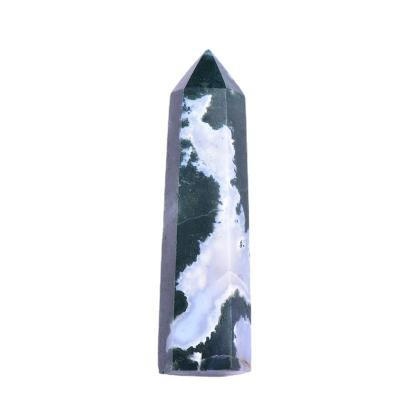 China Wholesale Natural Healing Craft Moss Agate Wand Point Tower from Europe Gemstone TowerCrystal for Fengshui Decoration Gift for sale