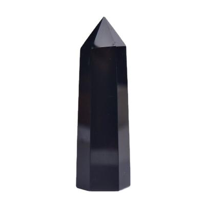 China Wholesale Natural Healing Point Crystal Black Obsidian Wand Tower Gemstone From Europe For Fengshui Decoration Gift for sale