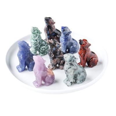 China Europe Wholesale Natrual Healing Gemstone Carving Rose Quartz Labradorite Crystal Wolf For Gift Fengshui Home Decoration for sale