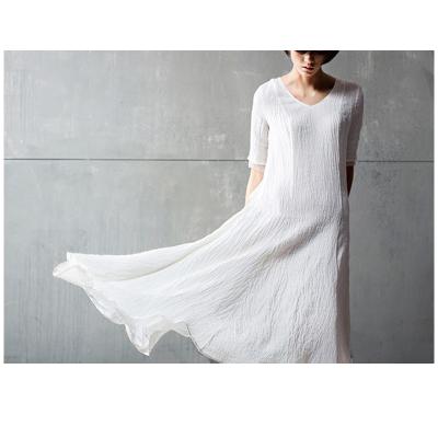 China White Popular Heat-Insulation Wrinkle Ladies Wrinkle Fashion Dress Linen Fabric for sale