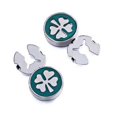 China New Brass Green Clover Enamel Silver Button Cover For Tuxedo Business Formal Shirts 17.5MM One Pair for sale