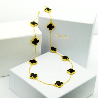 China FASHIONABLE Black Shell Four Leaf Clover Flowers Sweater Long Chain Necklace For Women for sale