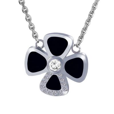 China Beautiful Brand New FASHIONABLE Four Leaf Clover With Crystal Black Shell Stainless Steel Lady Women Necklace for sale