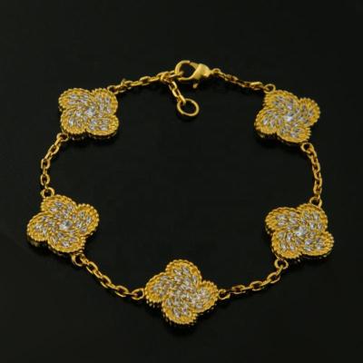 China TRENDY Crazy Clover Design Four Leaf Flower Link Chain Stainless Steel Bracelet for sale