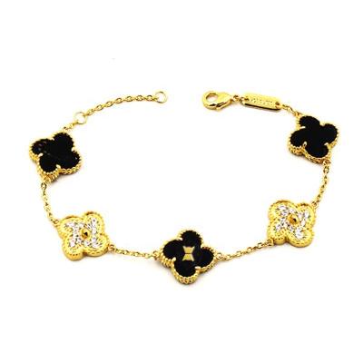 China FASHIONABLE Black Shell Four Leaf Clover Five Flowers Stainless Steel Chain Bracelet for sale