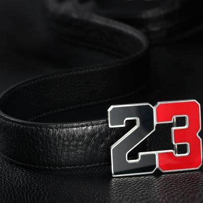 China Black and Red 23 Number 23 Enamel Bull Stainless Steel Leather 316L Belt Number for Men for sale