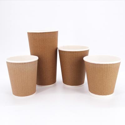 China 6oz 8oz 12oz Disposable Custom Cup Coffee Hot Paper Cups Logo Ripple Double Wall Paper With Lid for sale