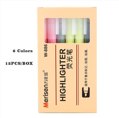 China Promotional Markers & Highlighters 6Colors Highlighter Marker Pen 12PC/Box Highlighter Pen Set School and Office Axe Shape Highlighter Pen for sale