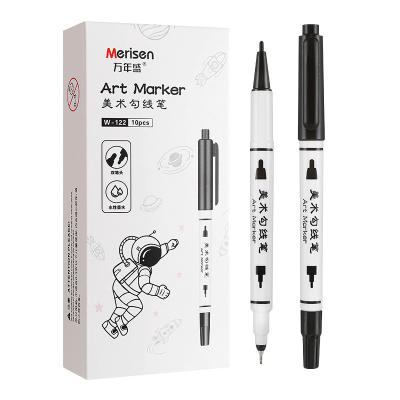 China Dual Tip Marker Pen for Sketching Art Supplies Water-based Ink Marker Pen Black W-122 for sale