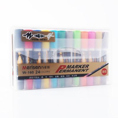 China 24 Colors Permanent Marker Pens Dual Tip  Marker Pen for School and Office Art Marker Pen Set W-160-24 for sale