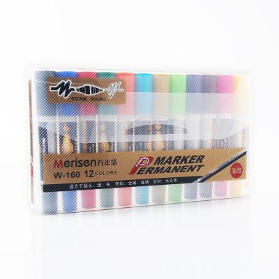 China 12 Colors Permanent Marker Pens Dual Tip  Marker Pen for School and Office Art Marker Pen Set W-160-12 for sale