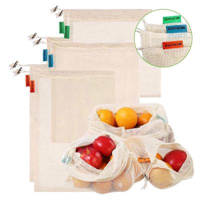 China Custom Printed Cotton Fruit Vegetable Storage Eco - Friendly Net Mesh Produce Shopping Bags for sale