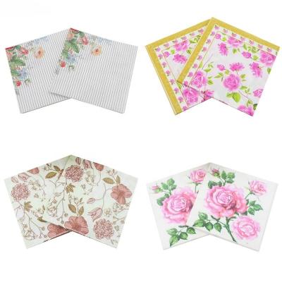 China 33*33cm Printed , 1/4 Times Lunch Paper Napkins Birthday Wedding Rose Flower Decoupage Festive Party Printed Paper Napkin for sale