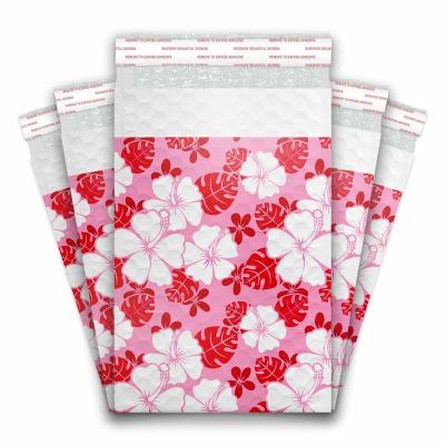 China Regular Tamper Proof Pink Flower Poly Bubble Mailers Padded Envelopes Bags With Logo à venda