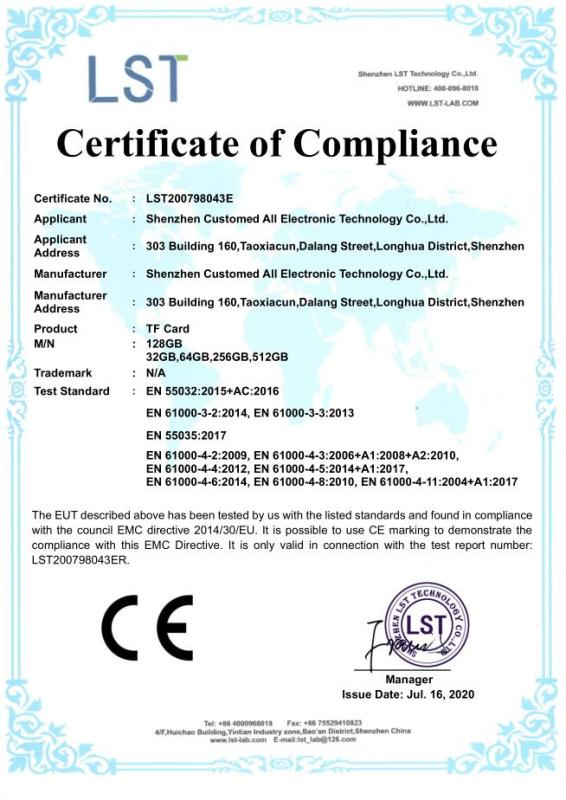 CE - Shenzhen Customed All Electronic Technology Co., Limited