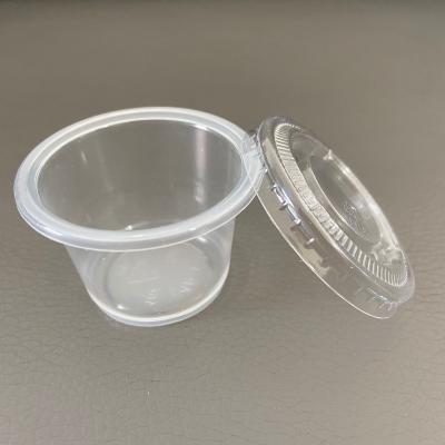 China Disposable Eco Friendly PP 1 Ounce Salad Dressing Mini Serving Size Clear Plastic Disposable Stocked Bowl With Clear PET Lid for sale