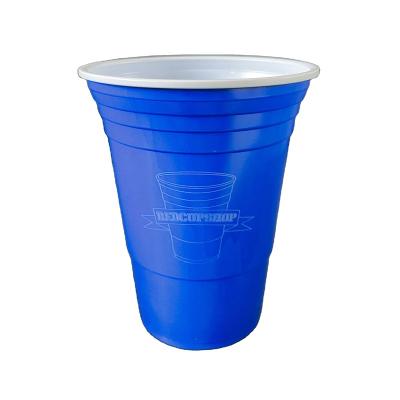 China Double Wall Sustainable 16 oz PS Blue Disposable Plastic Party Beverage Beer Drink Cups for sale