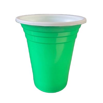 China 12oz /350ml PP Green Disposable Plastic Party Beer Drink Cups DOUBLE WALL Double Wall Cups for sale