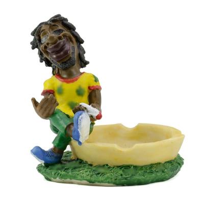 China Funny Style Colored Printing Jamaica Resin Courage Style Antique Resin Ashtray for sale