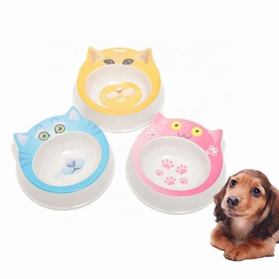 China Wholesale Hot Selling Cute Cat Face Melamine Cartoon Cat Bowl Single Face Pet Bowl Non-automatic Stain Cute Pet Bowl for sale