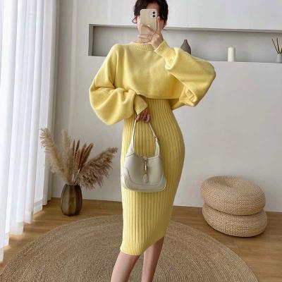 China New Fashion Anti-pilling Casual Long Sleeve Knit Sweater and Vest Dress Costume Goddess Two-piece Elegant Women's Clothing for sale