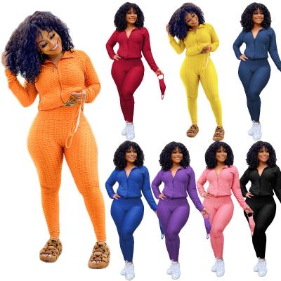 China Other plus size bubble fitness suit hot-selling sport wear fashion workout yoga ladies 2 pieces set women's clothing for sale