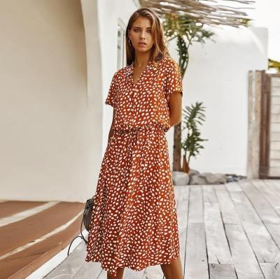 China Summer Fashion Lady Midi Washable Modern Dress Printed Polka Dot Elegant Casual Women's Dresses for sale