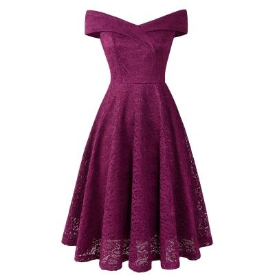 China Other Wholesales Retro Lady Big Girls Party Cocktail Swing Off Shoulder Wedding Vintage Lace Up Women's Dresses for sale